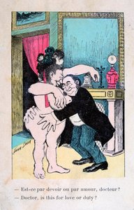 Doctor, is this for love or duty, Vintage French postcard, c1900 by Unbekannt