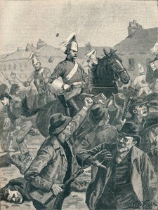 Dragoons and Highlanders scattering rioters in Belfast