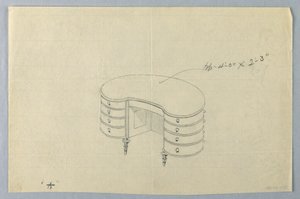 Drawing, Design for Kidney-Shaped Writing Table A with Eight Drawers by Unbekannt