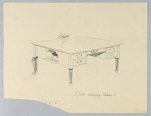 Design for Library Table with Side Niche and Leg Variation Indicated by Unbekannt