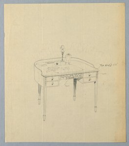 Drawing, Design for Semi-Circular Writing Table with Ornate Carved Panel Center Front by Unbekannt