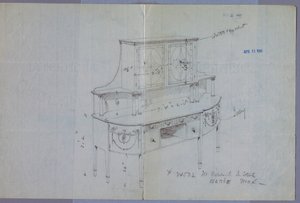 Drawing, Design for Sideboard with Glass Door Cabinet Above by Unbekannt