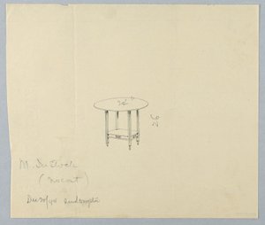 Design for Small Round Table with Carved Frieze on Shelf by Unbekannt