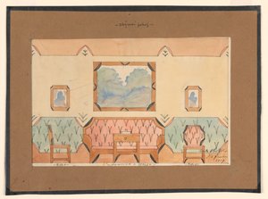 Drawing, Design for a Sitting Room with Sofa, Two Chairs, and Table by Unbekannt