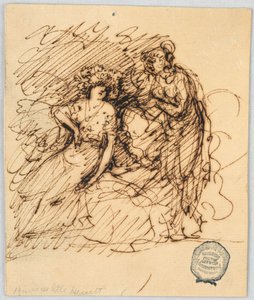 Figural Sketch with a Seated Girl Conversing with a Standing Girl