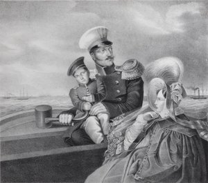 Emperor Nicholas I and Empress Alexandra Fyodorovna with son Konstantin Nikolaevich on a boat trip by Unbekannt