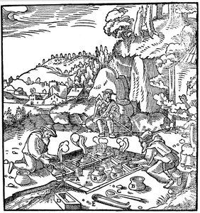 Evaporating Pots of Brine in a Natural Hot Spring to Obtain Salt by Unbekannt