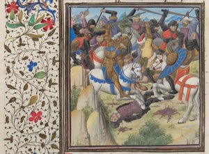 Fight between Christians and Saracens under Saladin (Miniature from the Historia by William of Tyre)