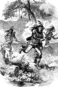 Flight of Native Americans after a massacre of settlers by Unbekannt