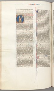 Nahum, historiated initial O, Nahum kneeling with a scroll, bust of God above, c. 1275-13 (detail) by Unbekannt