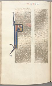 Fol. 412v, Luke, Historiated Initial F, Luke Praying at an Altar, Bust of God Above by Unbekannt
