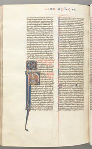 Ephesians, historiated initial P, Paul seated with a sword, the bust of God above by Unbekannt