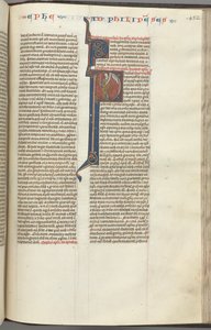 Philippians, Historiated Initial P, Paul Standing with a Sword and a Scroll, Talking by Unbekannt