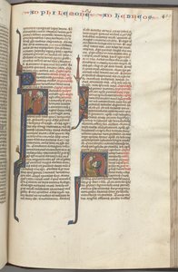 Philemon, historiated initial P, Paul addressing three men and Hebrews by Unbekannt