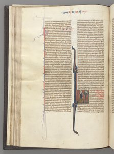 Fol. 46v, Numbers, historiated initial L, Moses with horns, kneeling before God, c. 1275-1300 by Unbekannt