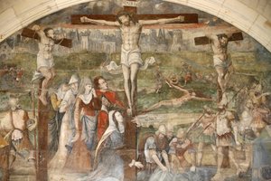 Fontevraud abbey chapter house painting: resurrection by Thomas Pot around 1563, Fontevraud, France