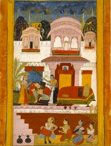 Forlorn lady with maids, illustrating the musical mode Patamanjari Ragini, 1695-1700
