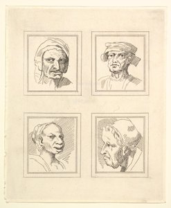 Four Heads from Characaturas by Leonardo da Vinci, from Drawings by Wincelslaus Hollar by Unbekannt