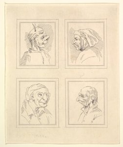 Four Heads from Caricatures by Leonardo da Vinci, from Drawings by Wenceslaus Hollar, 1786 by Unbekannt
