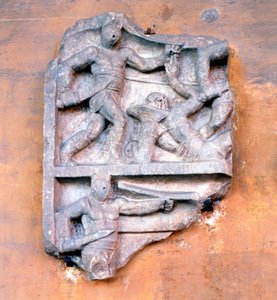 Fragment of a Roman relief showing gladiators fighting