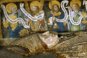 Interior of the Cathedrale - Small quatrain in old French subtitling - the martyrdom of Saint Firmin, with Saint Peter, Saint Andre and Saint John the Evangelist by Unbekannt
