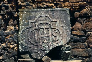 Franco-Masonic Symbol and Initials of Christ Engraved on a Stone, Site of the Jesuit Missions of San Ignacio Mini in Argentina, Established in 1611 (Stone) by Unbekannt