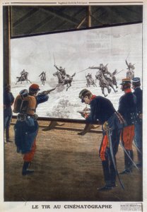 French Soldiers Using Film of a Cavalry Charge for Rifle Practice
