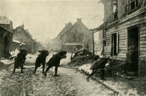 French Troops Crossing a Village Street Under German Fire, First World War, 1914-1915, c1920