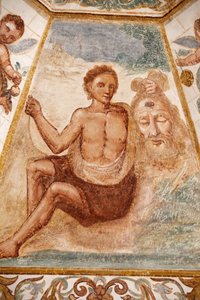 Fresco in Dominican church, Muro Leccese, Apulia: man holding St. John the Baptist