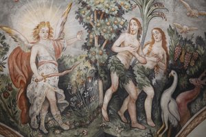 Fresco in Maglie church: Adam & Eve expelled from heaven, Maglie, Italy