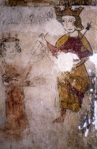 Fresco of the Ferrande Tower in Pernes-les-Fontaines from the 13th century: Charles I of Anjou to whom the body of Manfred I of Sicily or Hohenstaufen is brought. by Unbekannt