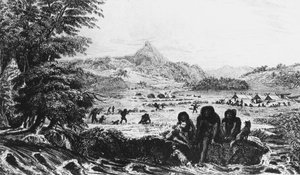 Fuegians at Woollya, with the Fitzroy Expedition