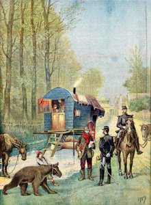 Gendarmes Taking Census Forms to an Encampment of Itinerant Gypsies in Their Caravan