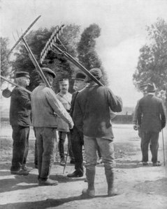 Georges Clemenceau talking with farmers near the front, Chemin des Dames, France