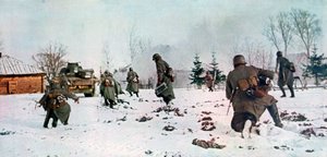German Infantrymen Following a Tank Towards Moscow in the Snow, Russia by Unbekannt