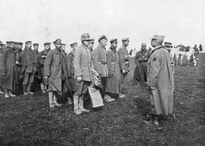 German prisoners taken on 18 April 1918 being told the rules of their captivity, France