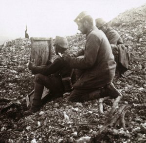 German Signallers Outside the Fortress of Vaux, Verdun, Northern France by Unbekannt