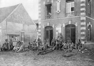 German Troops Sitting on the Steps of the Vareddes Town Hall, France