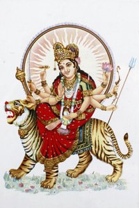 Goddess Sherawali (Durga) Riding a Tiger, Rishikesh, India