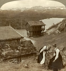 Gossip at a Wayside Inn at Botten, Overlooking the Voxli Lake - View Toward Haukeli Mts., Norway