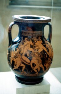 Greek Vase Decorated with Figures of Warriors Fighting by Unbekannt