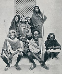 Group of Danakil men and women from the Italian port, Assab Bay, Eritrea