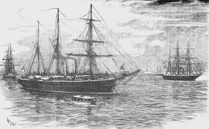 HMS Iris, with the Gunboats Beacon and Decoy, Blockading Damietta