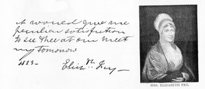 Handwriting and signature of Elizabeth Fry by Unbekannt