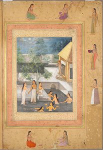 Harem Night-Bathing Scene (recto: Calligraphy Framed by an Ornamental Border), c. 1650 by Unbekannt