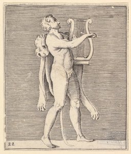Hercules playing a lyre, a lionskin draped over his shoulder