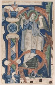 Historiated Initial P Excised from a Choral Book: St. Michael and the Dragon, early 1200s