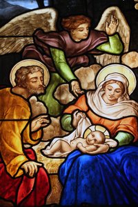 Notre-Dame Cathedral Basilica of Saigon. Stained Glass Window. The Nativity. Ho Chi Minh City, Vietnam