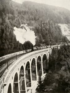 In the Semmering Valley, Austria. A good train crossing the curved Gamperl Viaduct by Unbekannt