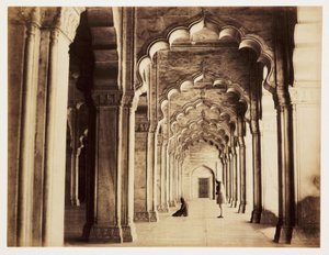 Interior of the Pearl Mosque in Agra (India), c 1865, built in marble between 1646-1653